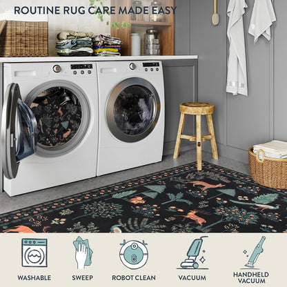 Jungle Kitchen Runner Rug, 2X10 Black Hallway Non Slip Washable Runner Rugs for Entryway, Modern Animal Carpet Non Shedding Mat for Hallway Laundry