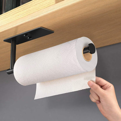Self Adhesive Paper Towel Holder under Cabinet Mount, Wall Mount Paper Towel Roll Rack for Kitchen Cabinet, Bathroom, SUS304 Stainless Steel Black