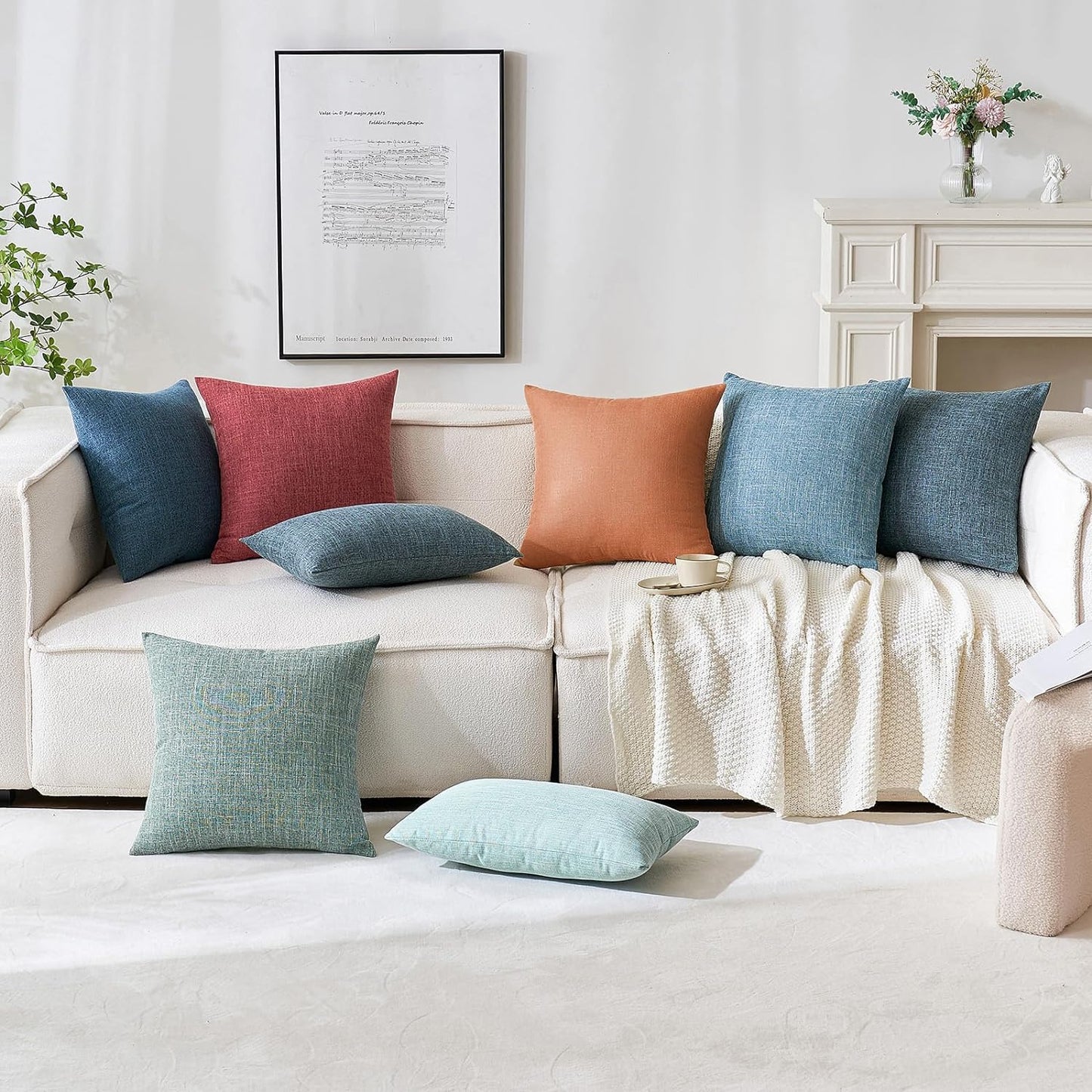 Set of 2 Rustic Linen Burlap Pillow Covers for Farmhouse Boho Decor - 18x18 Inch Accent Pillowcases for Sofa, Car, Couch, and Bedroom