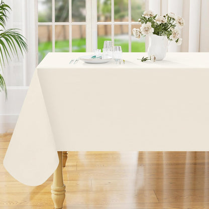 Beige 60x84 Inch Waterproof Vinyl Rectangle Tablecloth - Oil Spill Resistant Plastic Cover for Dining, Picnics, Camping, and Outdoor Use