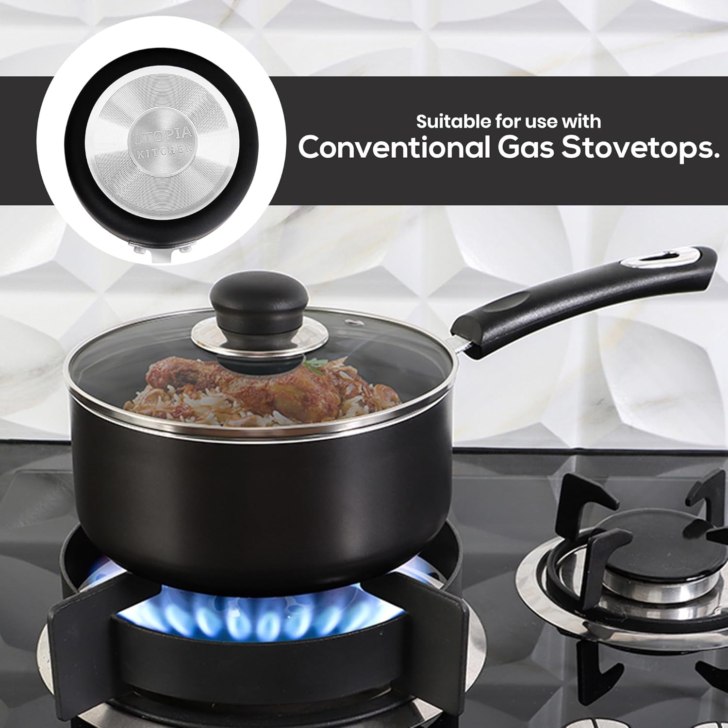 Nonstick Stock Pot Saucepan Set with Lids, 1 Quart and 2 Quarts Multipurpose Stock Pots Set for Home, Kitchen or Restaurant, Black