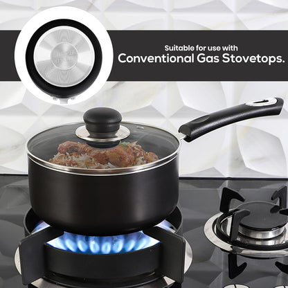 Nonstick Stock Pot Saucepan Set with Lids, 1 Quart and 2 Quarts Multipurpose Stock Pots Set for Home, Kitchen or Restaurant, Black