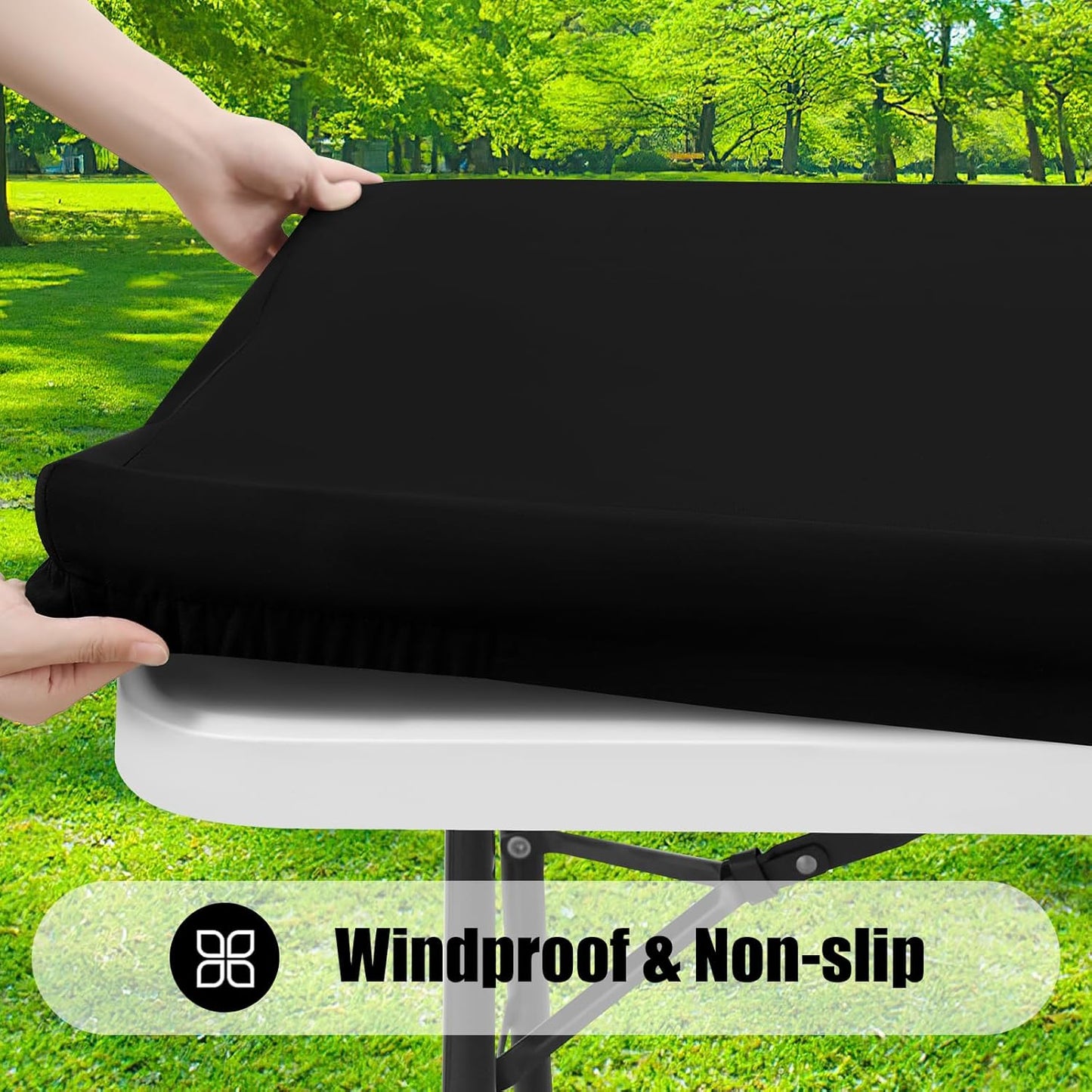2-Pack Waterproof Elastic Fitted Rectangle Picnic Tablecloths, Washable Polyester Covers for Indoor and Outdoor Use (Black, 30" x 72")