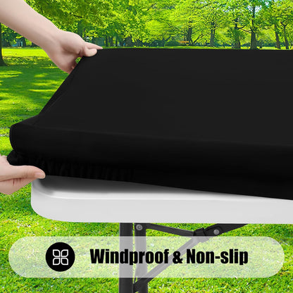 2-Pack Waterproof Elastic Fitted Rectangle Picnic Tablecloths, Washable Polyester Covers for Indoor and Outdoor Use (Black, 30" x 72")