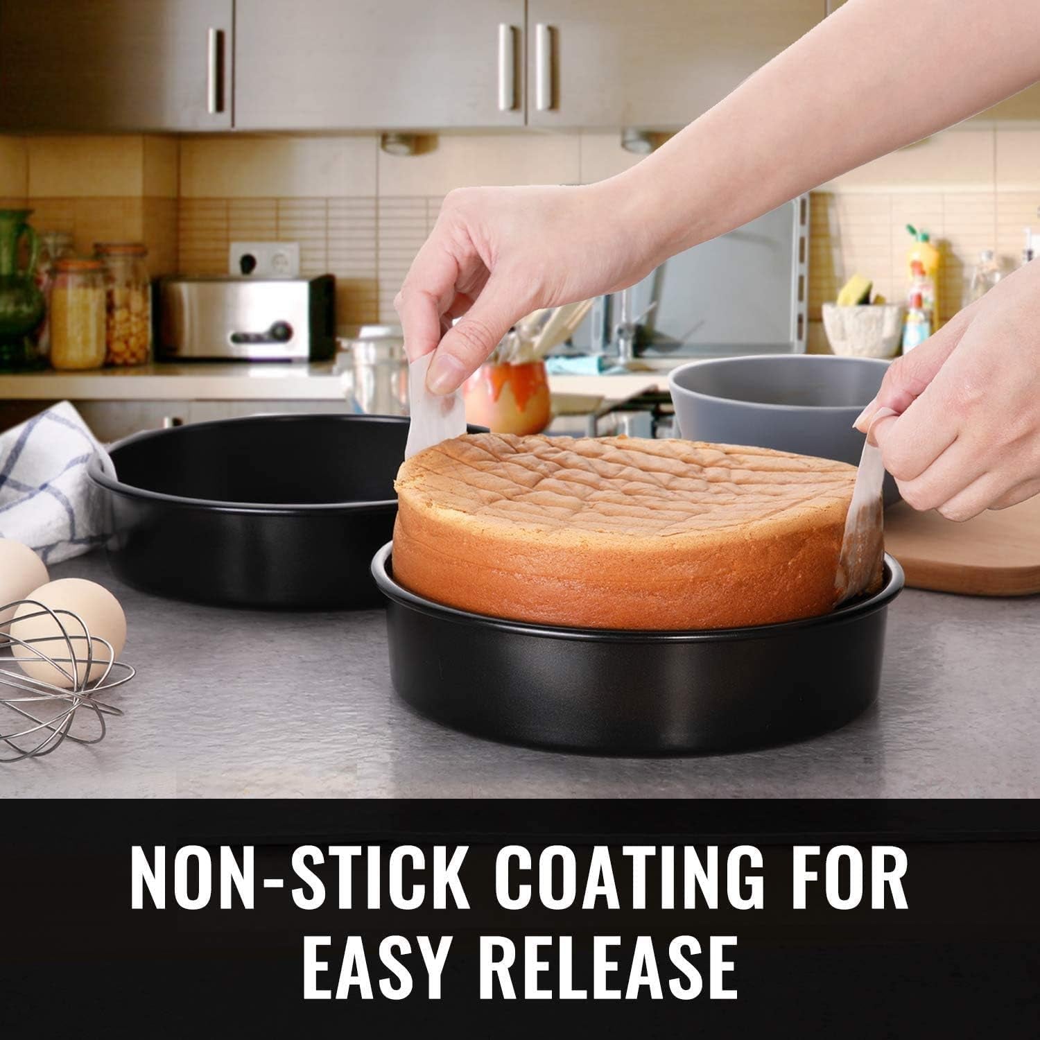 8-Inch round Cake Pan Set of 3, Nonstick Baking Cake Pans with 90 Pieces Parchment Paper, Dishwasher Safe