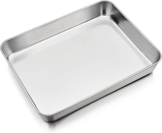 12.3 Inch Stainless Steel Sheet Cake Pan, Rectangular Baking Pan for Lasagna Brownie Meats, Cookie Tray Fits in Toaster Oven, Easy Clean & Heavy Duty (1Pc)