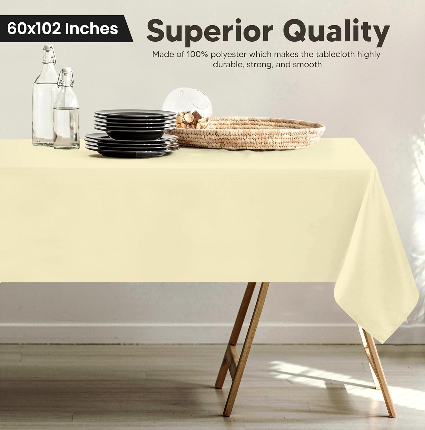 2 Pack 6 Foot Rectangle Table Cloth [60X102 Inches, Ivory] Stain and Wrinkle Resistant Tablecloth Washable Polyester Cover for Dining, Buffet Parties, Picnic and Weddings