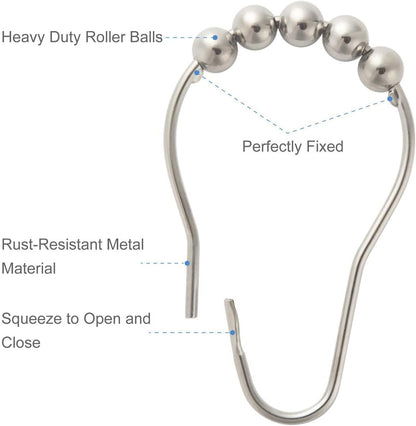 2-Piece Chrome Shower Curtain Bundle: Rust-Resistant Metal Glide Shower Hooks & EVA 8G Clear Shower Curtain with Heavy Duty Stones