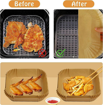 Air Fryer Liners Disposable Compatible with COSORI Air Fryer 6 Qt, 100 Pcs Unbleached Parchment Paper for 5-8 Qt 7.9 Inch Square Parchment Paper for Baking Non-Stick