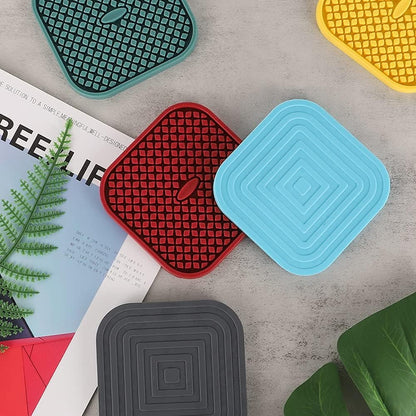 Silicone Coasters with Holder [6 Pack] Square Drink Cup Mat - Non-Slip, Non-Stick, Stay Put, Deep Tray - Prevents Furniture and Tabletop Damages Black