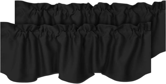 2 Panels Blackout Curtain Valances for Kitchen Windows/Living Room/Bathroom Privacy Protection Rod Pocket Decoration Scalloped Winow Valance Curtains, 52" W X 18" L, Black