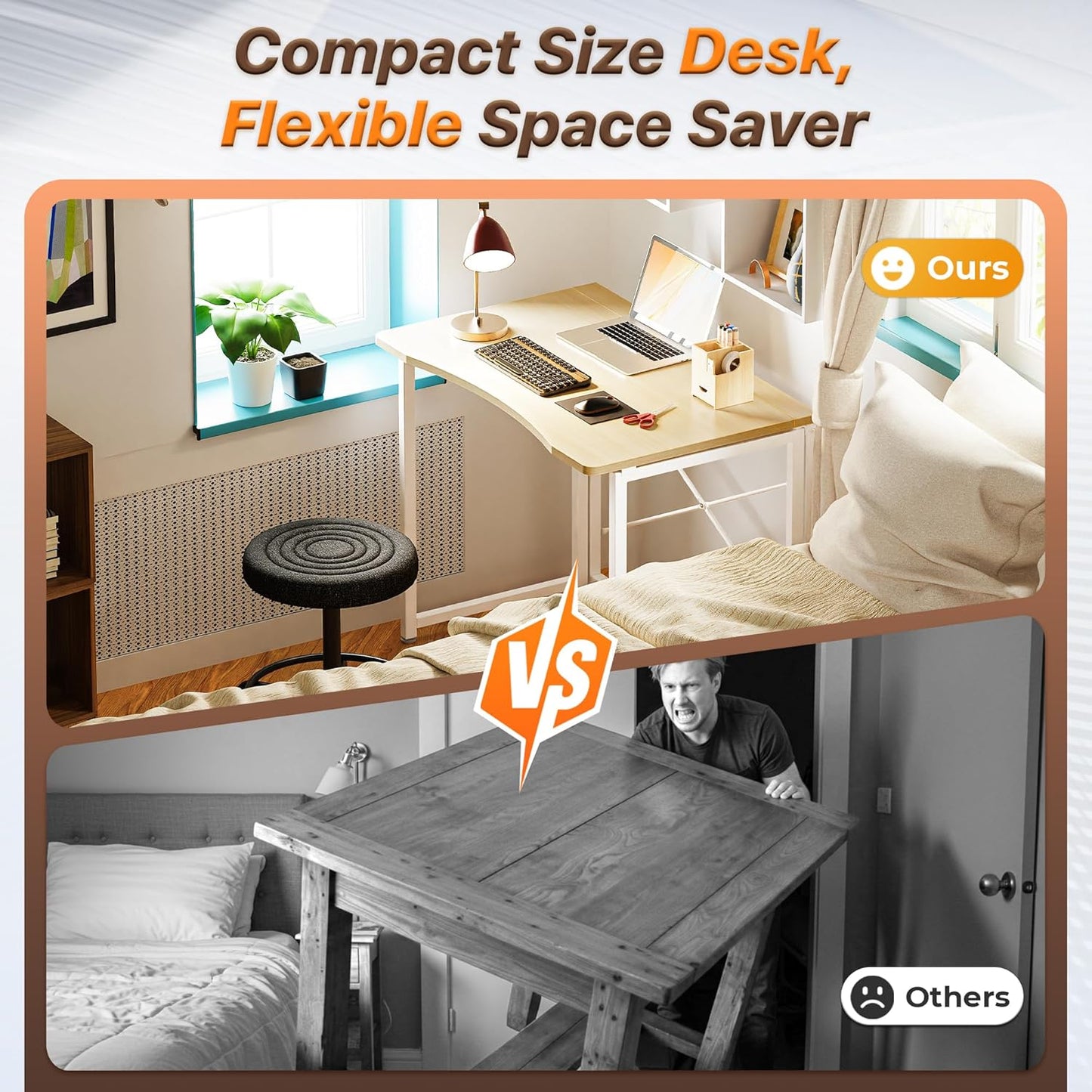 Compact Folding Desk for Small Spaces - 31.5 Inch Oak Computer Table for Home Office, Study, Bedroom, and Dorm Use - Space-Saving Design with Easy Fold Feature