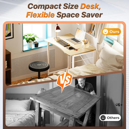Compact Folding Desk for Small Spaces - 31.5 Inch Oak Computer Table for Home Office, Study, Bedroom, and Dorm Use - Space-Saving Design with Easy Fold Feature