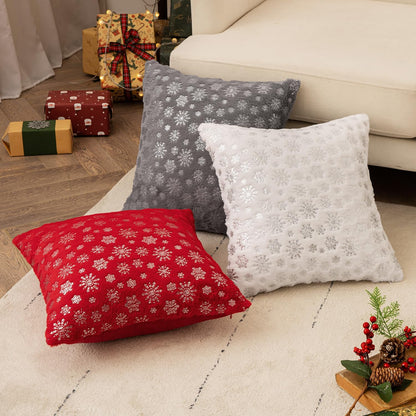 Christmas Red Throw Pillow Covers Set of 2 Snowflakes Decorative Winter Couch Pillowcases 18×18 Inch Soft Plush Faux Fur Farmhouse Home Holiday Festival Decors for Sofa Living Room Bed