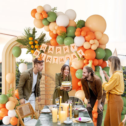 141Pcs Little Cutie Orange and White Balloon Arch Garland Kit with Sage Green Orange Nude Sand White Balloons for Birthday Party Little Cutie Baby Shower Decorations