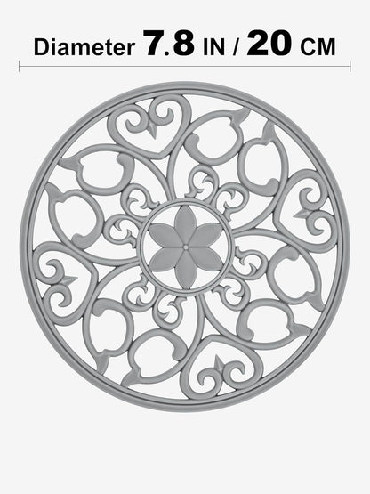 3 Set Silicone Trivet Mats, Multi-Use Carved Trivet Mat, Insulated Non-Slip Durable Kitchen Mats, Flexible Modern Kitchen Table Mat, for Hot Dishes, Pots, Dining Countertop, Grey, STM413H