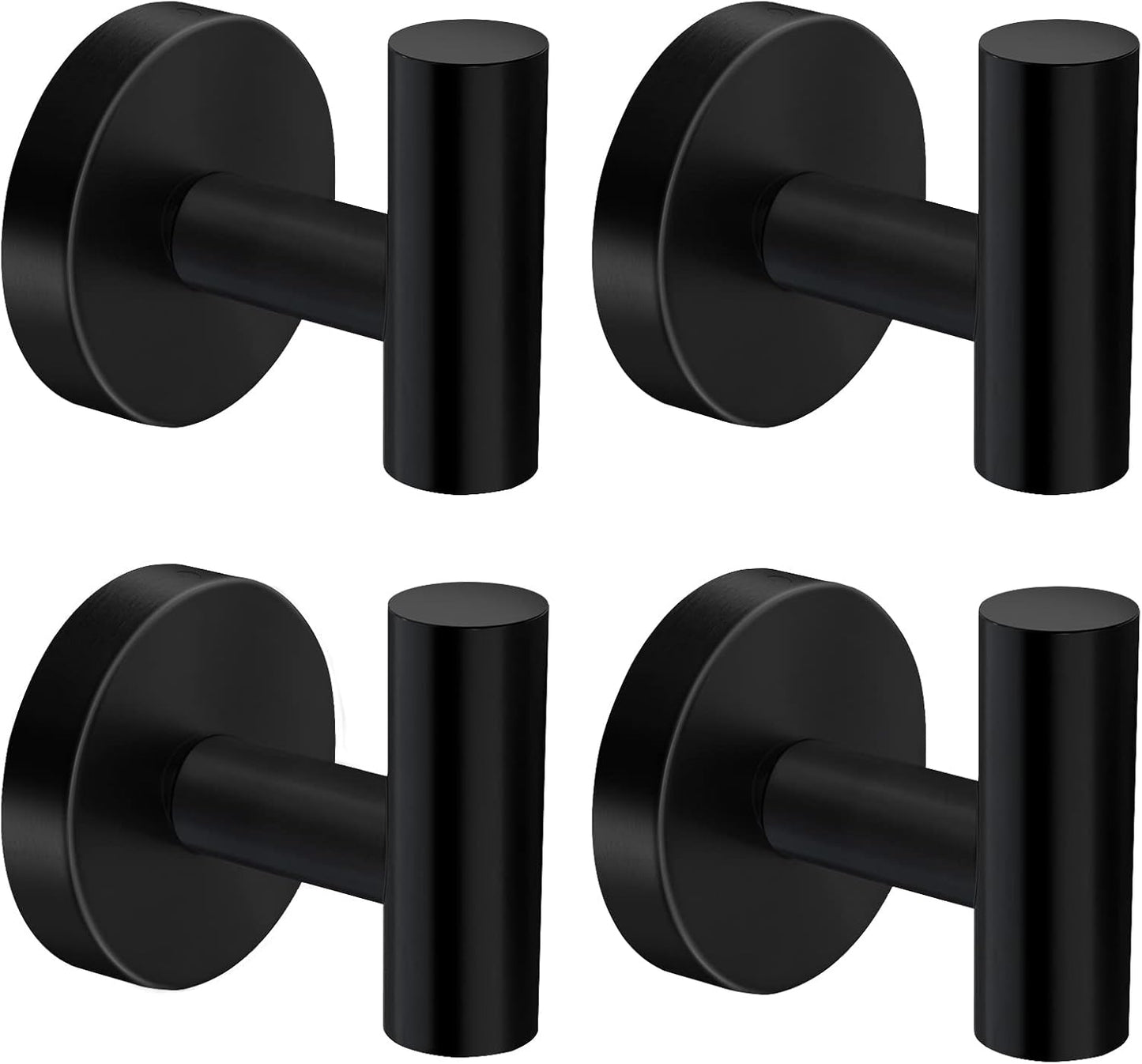 Wall Towel Hooks, Heavy Duty Holder Waterproof Bathroom Towel Hooks for Hanging Coat, Clothes, Closet Hook Wall Mount for Kitchen (Black, Drilling 4 Pack)