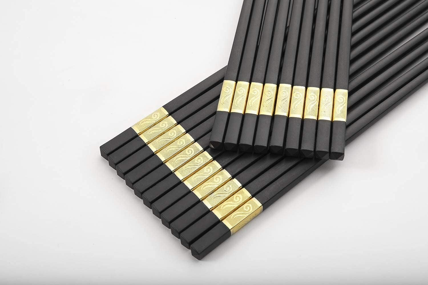 10 Pairs Fiberglass Chopsticks - Reusable Chopsticks Dishwasher Safe, 9 1/2 Inches - Gold