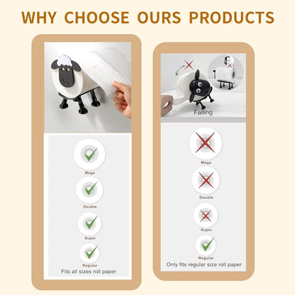 2-Pack Sheep Toilet Paper Holder - Multifunctional 2-in-1 Adhesive Stainless Steel Bathroom and Kitchen Roll Holder in Matte Black, Ideal for Housewarming Gifts and Decorative Use
