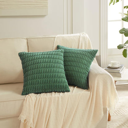 4 Packs Green Decorative Throw Pillow Covers 18X18 Inch for Living Room Couch Bed, Holiday Christmas Home Decor Gift, Soft Plush Corduroy Cute Accent Square Cushion Case 45X45 Cm