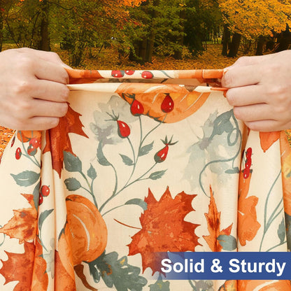 round Fabric Fitted Tablecloth, Elastic Waterproof Oil Proof Table Cloth, Washable Polyester Table Cover Fits 36"-44" round Tables for Outdoor Picnic Dinner, Pumpkin Vine