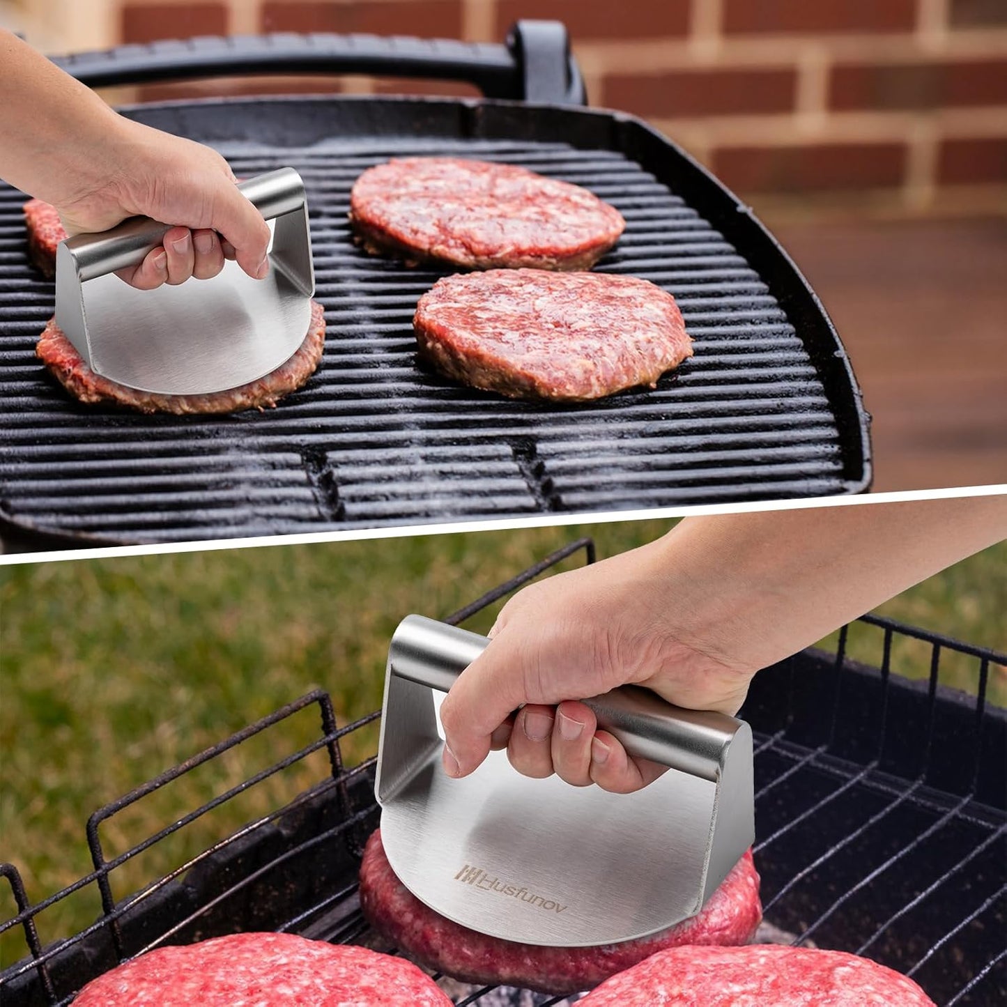 Stainless Steel Burger Press, 5.5 Inch round Smasher,Non-Stick Smooth Hamburger Press,Flat Bottom without Ridges, for Cooking Burgers, Bacon, Ground Beef, Meats, Sausage and so On