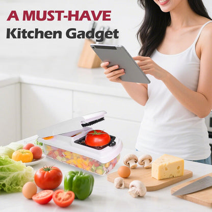 Vegetable Chopper for Mandoline Slicer, 15-In-1 Veggie Choppers, Cheese Grater, Onion Cutter with Container, Kitchen Gadgets Essentials, Vegetable Dicer, Onion Mincer Tomato Slicer (White)