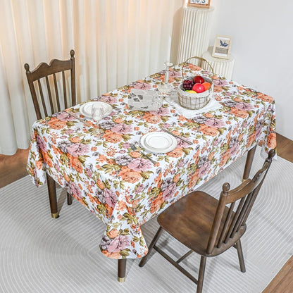 Rectangle Flower Table Cloth, Waterproof Vinyl Tablecloth with Flannel Backing, Table Linens, Plastic Tablecloths for Dinner, Kitchen and Parties, 60"X84"