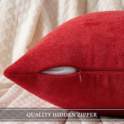 Pack of 2 Red Decorative Christmas Pillow Covers 20X20 Inch Soft Chenille Couch Throw Pillows Farmhouse Cushion Covers for Home Decor Sofa Bedroom Living Room