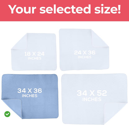 Washable Underpads 34" X 36" (Pack of 4), Waterproof Reusable Heavy Absorbency Incontinence Bed Pads for Adults, Kids, Elderly and Pets, Bedwetting Pads for Sofa and Couch (Blue)