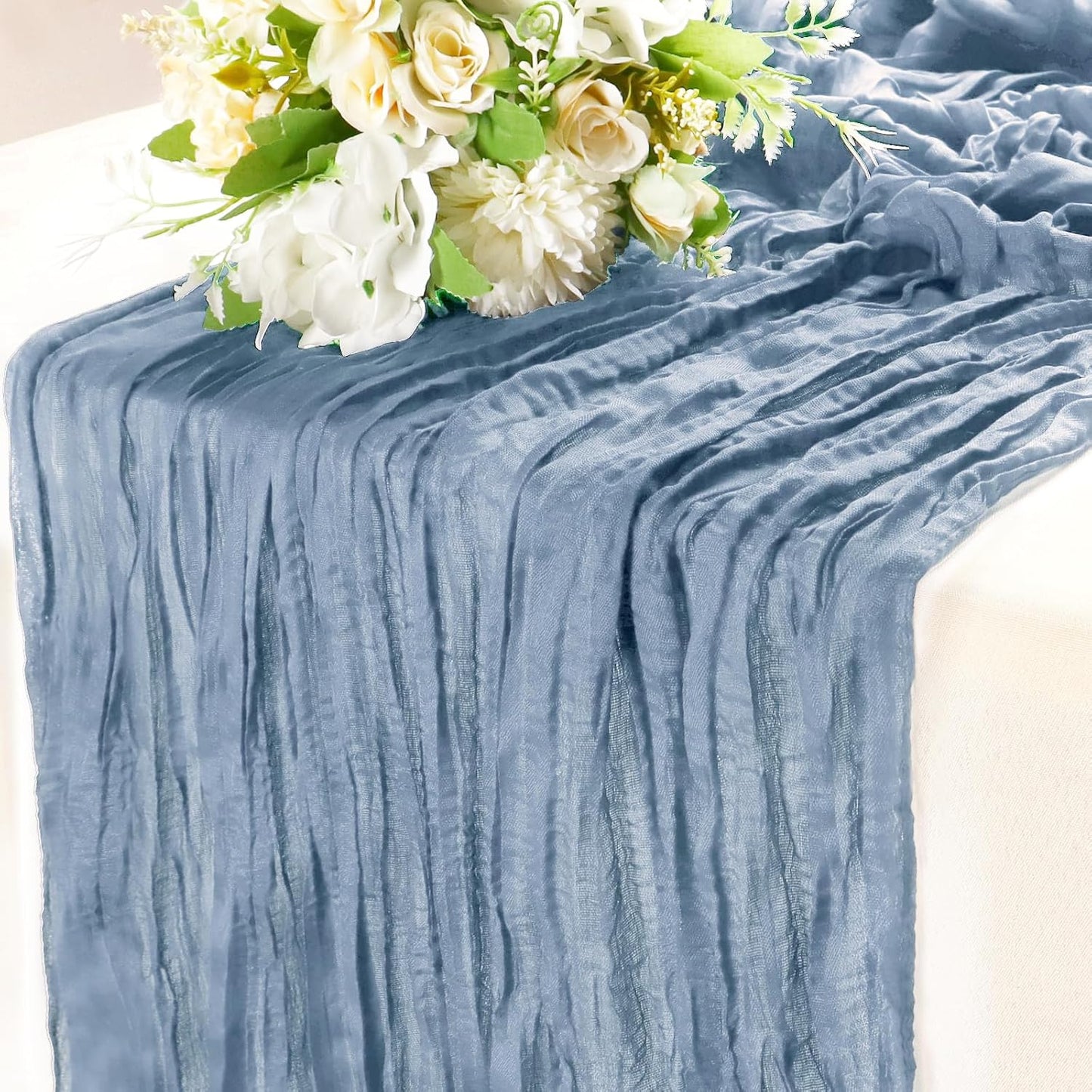 Dusty Blue Cheese Cloth Table Runners, 35X120 Inch Boho Gauze Sheer Cheese Cloth Table Runner for Party Birthday Wedding Bridal Baby Shower Dining Decorations
