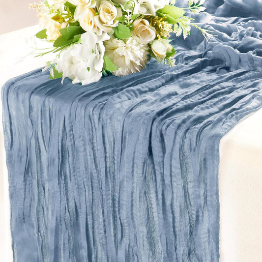 Dusty Blue Cheese Cloth Table Runners, 35X120 Inch Boho Gauze Sheer Cheese Cloth Table Runner for Party Birthday Wedding Bridal Baby Shower Dining Decorations