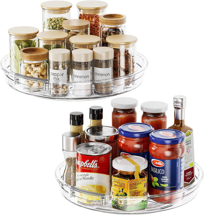 2 Pack Lazy Susan Organizer 9.25 Inch Lazy Susan Turntable for Cabinet, Rotating Spice Organization for Cabinet, Kitchen, Table Top, Countertop, Pantry Fridge Organizers and Storage, Clear