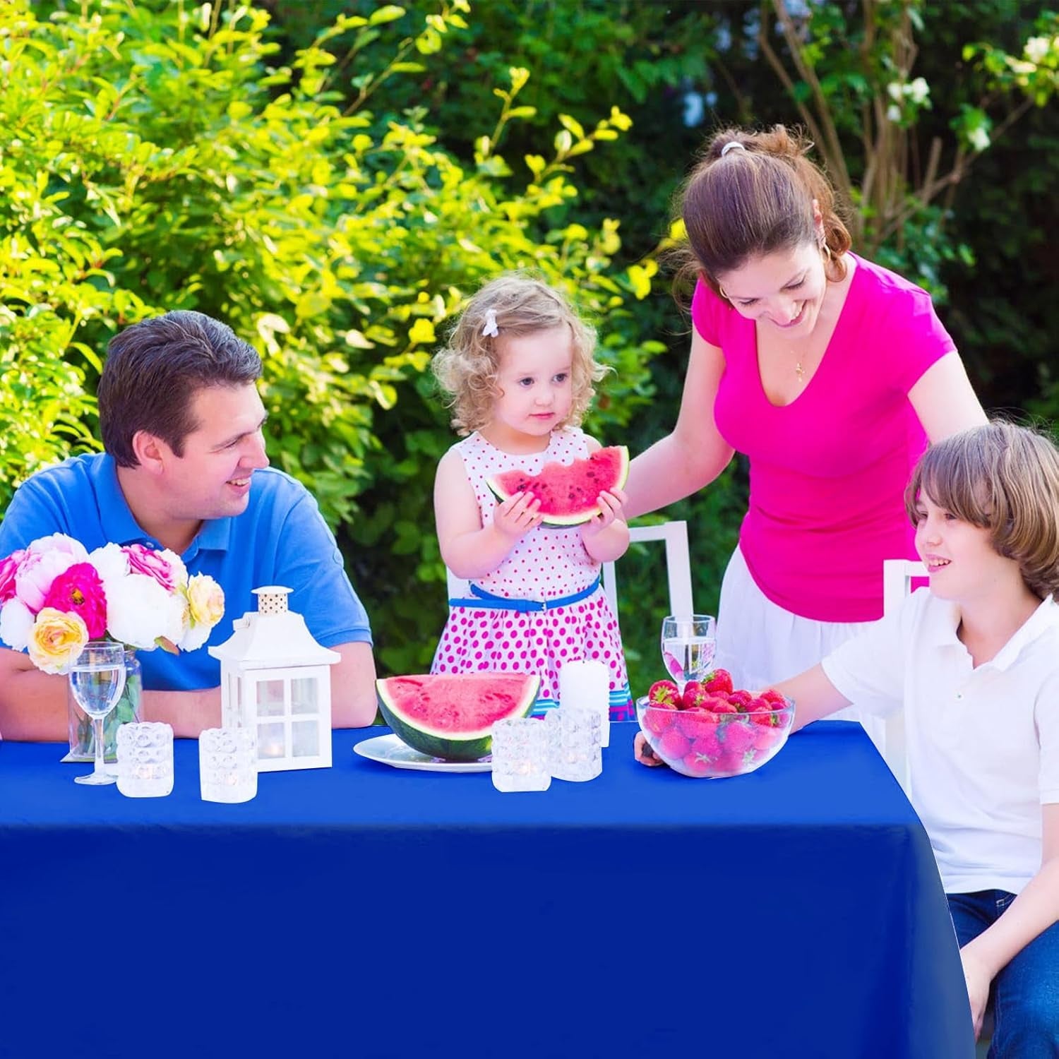 2PCS Royal Blue Plastic Tablecloths 54 X 108 Inch, Disposable Table Cloths Rectangle Party Table Covers