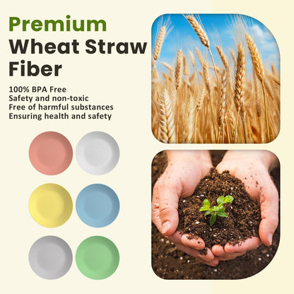 Wheat Straw Plates Set - 6 Reusable 9-Inch Unbreakable Microwave-Safe Plates for Desserts, Camping, RV, Outdoors, and Kitchen Essentials (Macaron Series)