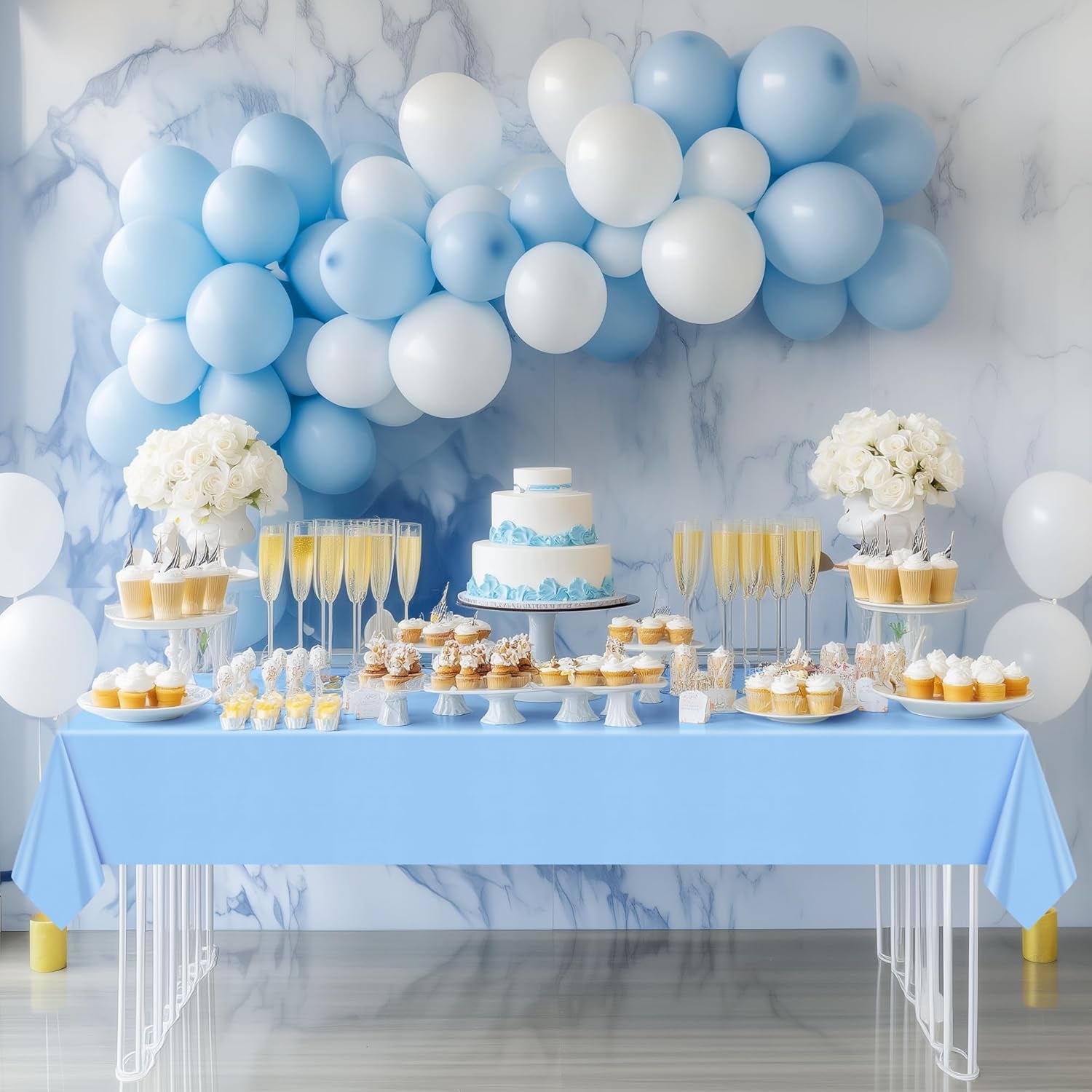 Light Blue Rectangle Tablecloth Set - 4 Pieces, 54"x72", Waterproof and Spillproof Disposable Plastic Covers for Dining, Buffets, Picnics, and Outdoor Events