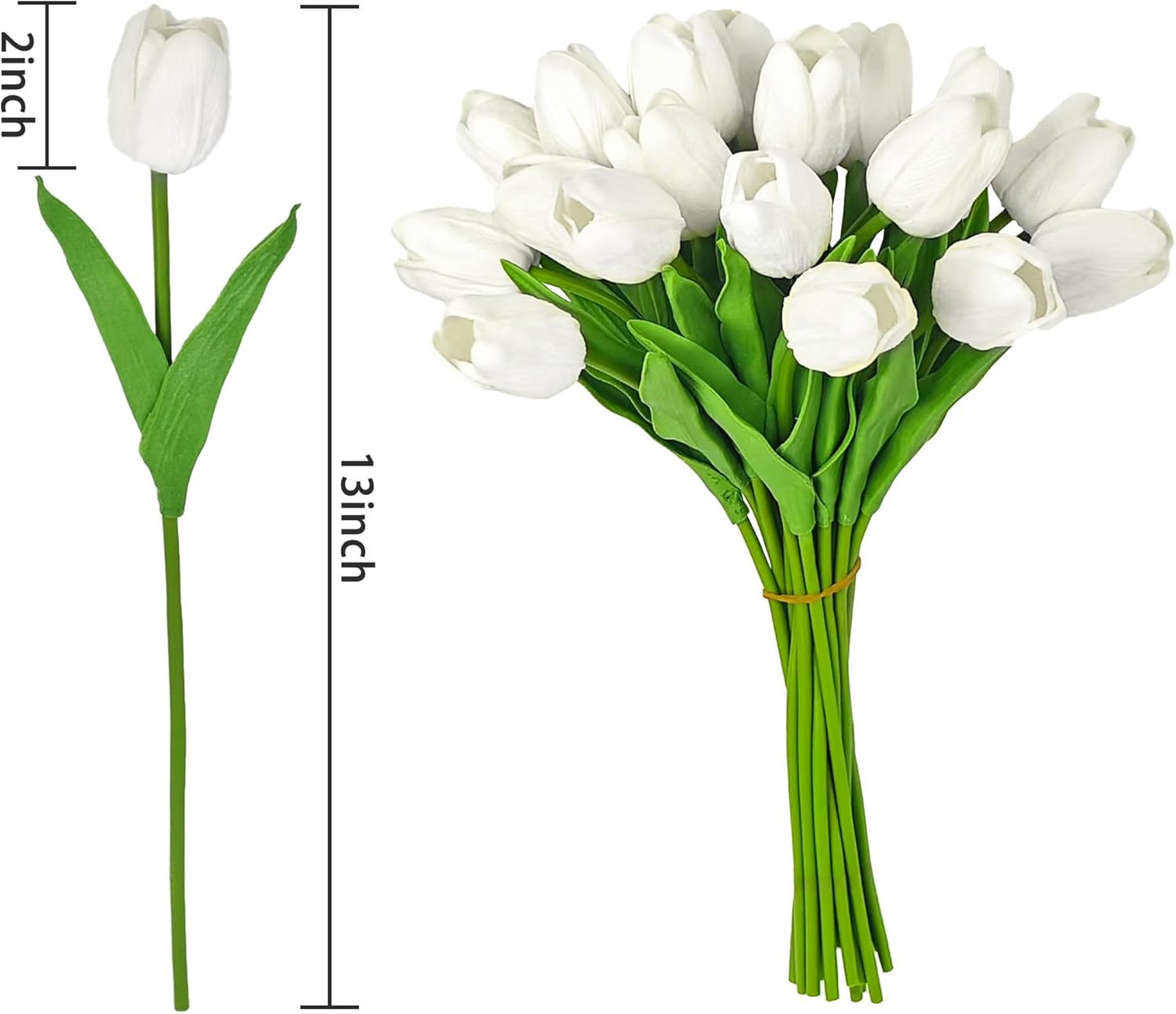 20-Piece Artificial White Tulip Flower Set, 13.5-Inch Silk Tulips for Home and Kitchen Decor - Ideal for Spring, Mother's Day, Easter, Valentine's Day Gifts, and Wedding Decorations