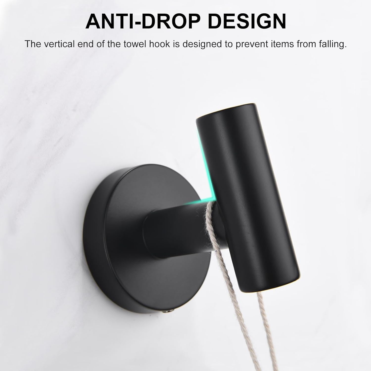 Towel Holder for Bathroom Wall Matte Black Towel Ring & 4 Packs Towel Hooks for Bathrooms 304 Stainless Steel Bathroom Shower Towel Hook