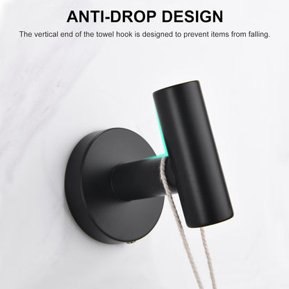Towel Holder for Bathroom Wall Matte Black Towel Ring & 4 Packs Towel Hooks for Bathrooms 304 Stainless Steel Bathroom Shower Towel Hook