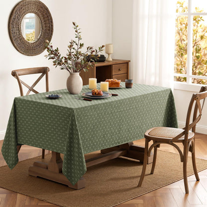 Olive Green Waterproof Linen Rectangle Tablecloth with Cross-Star Texture, Rustic Farmhouse Style for Dining, Parties, Buffets, and Weddings, 60x84 Inches