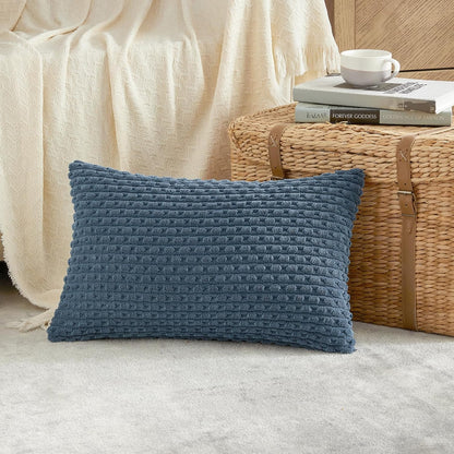 2 Packs Dusty Blue Decorative Throw Pillow Covers 12X20 Inch for Couch Bed Sofa, Modern Farmhouse Boho Home Decor, Soft Cute Plush Corduroy Cushion Case 30X50 CM