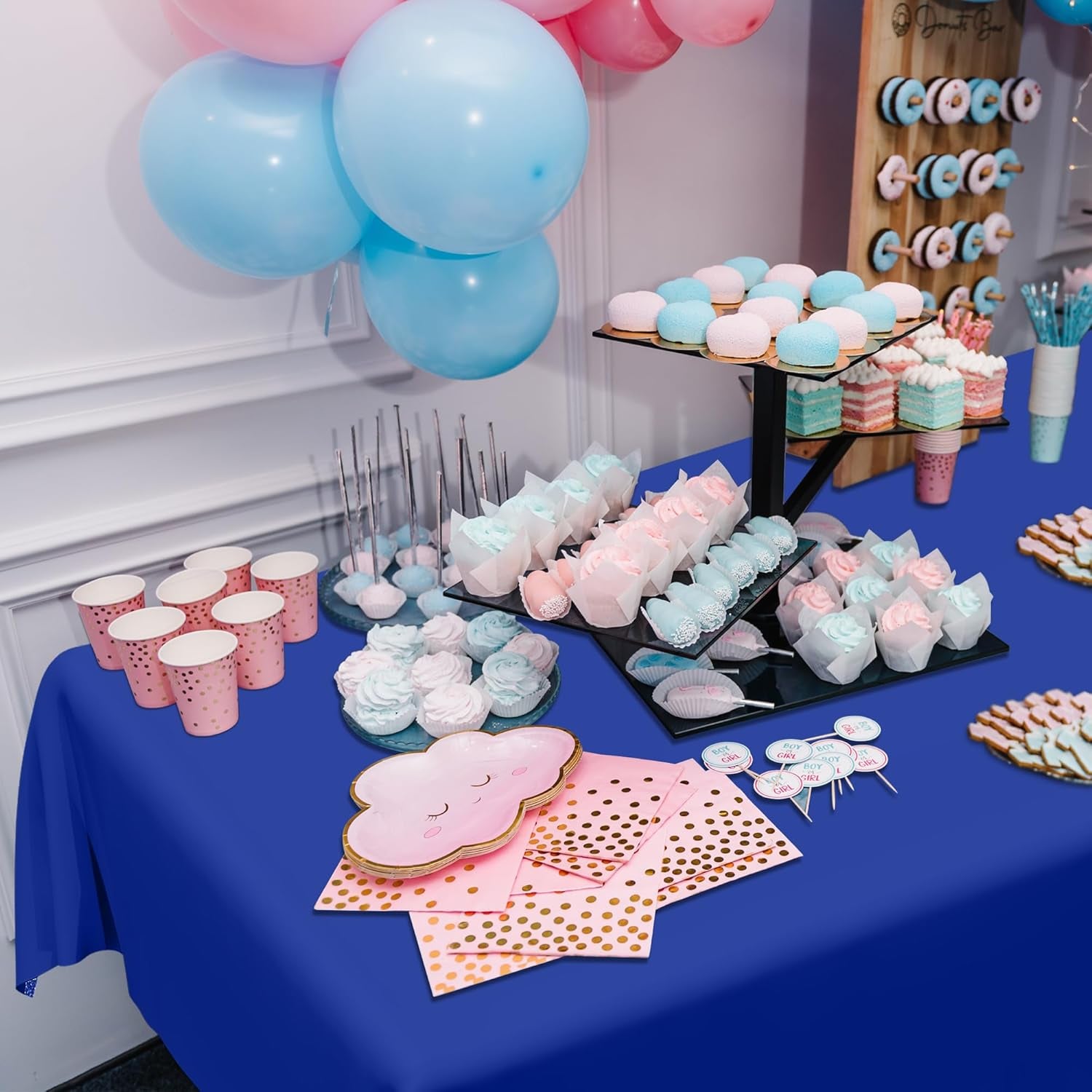 4 PCS Blue Tablecloth, 54 X 108 Inches Plastic Table Cloth Disposable, Table Cloth for Parties, Picnic, Camping and Baby Shower Decorations, Leakproof Table Cover of Indoors Outdoors