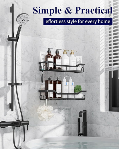 Shower Caddy Large - Adhesive Shower Organizer, Stainless Steel Shelf for inside Shower, No Drill Bathroom Organizers and Storage, Home Decor Accessories, 2 Pack, Black