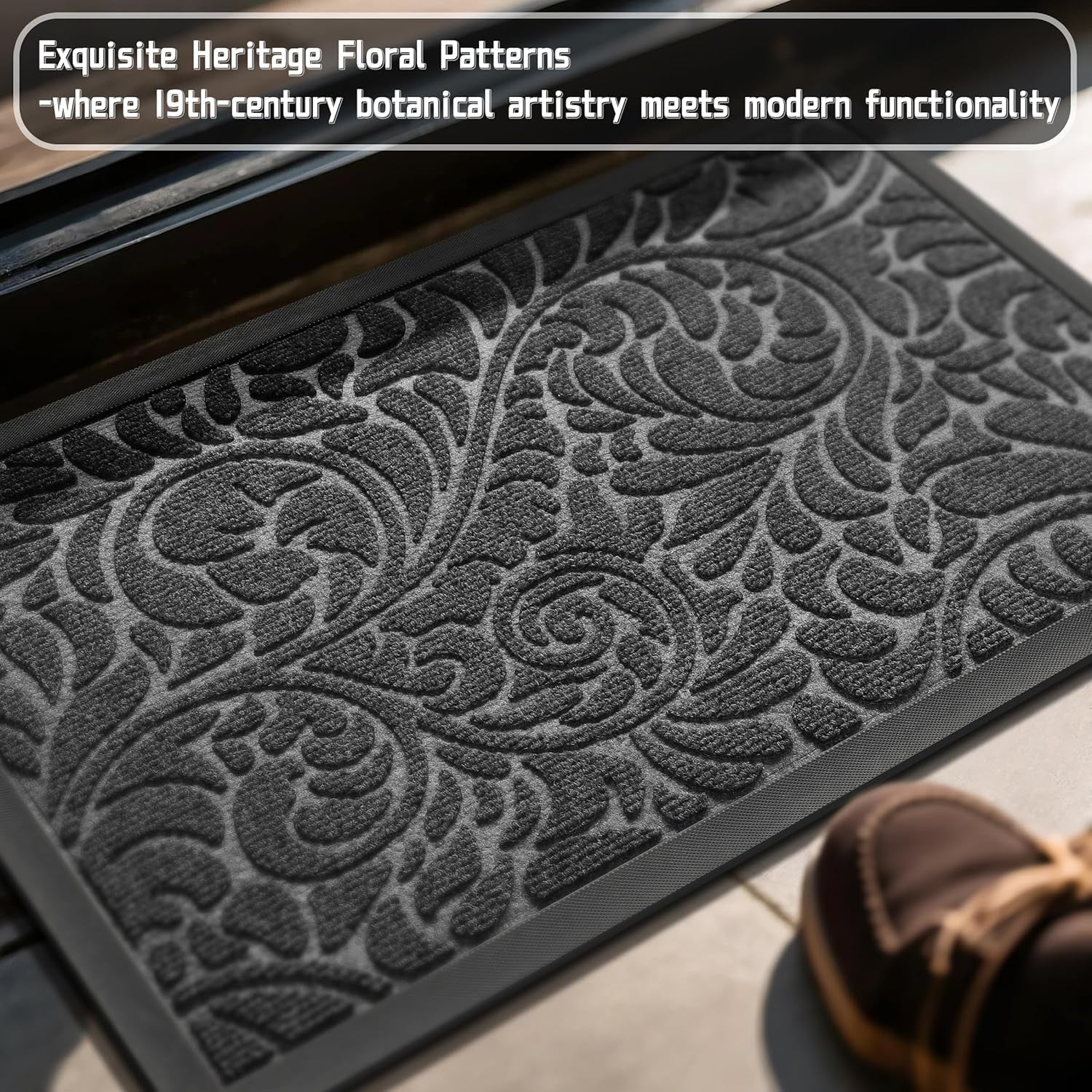 Door Mat outside Entrance, Heavy Duty Non-Slip Outdoor Mats for Front Door, All-Weather Waterproof Sturdy Doormat, Low Pile Entry Mat Indoor for Garage and Patio, Easy Clean, 29.5X17, Grey