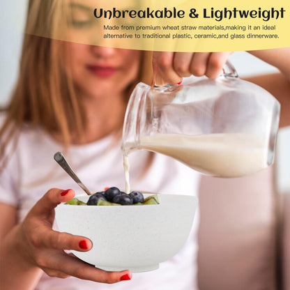 Wheat Straw 40-Piece Dinnerware Set for 8 - Includes Dinner Plates, Dessert Plates, Cereal Bowls, Cups, and Appetizer Plates - Reusable White Dish Set for Kids and Adults