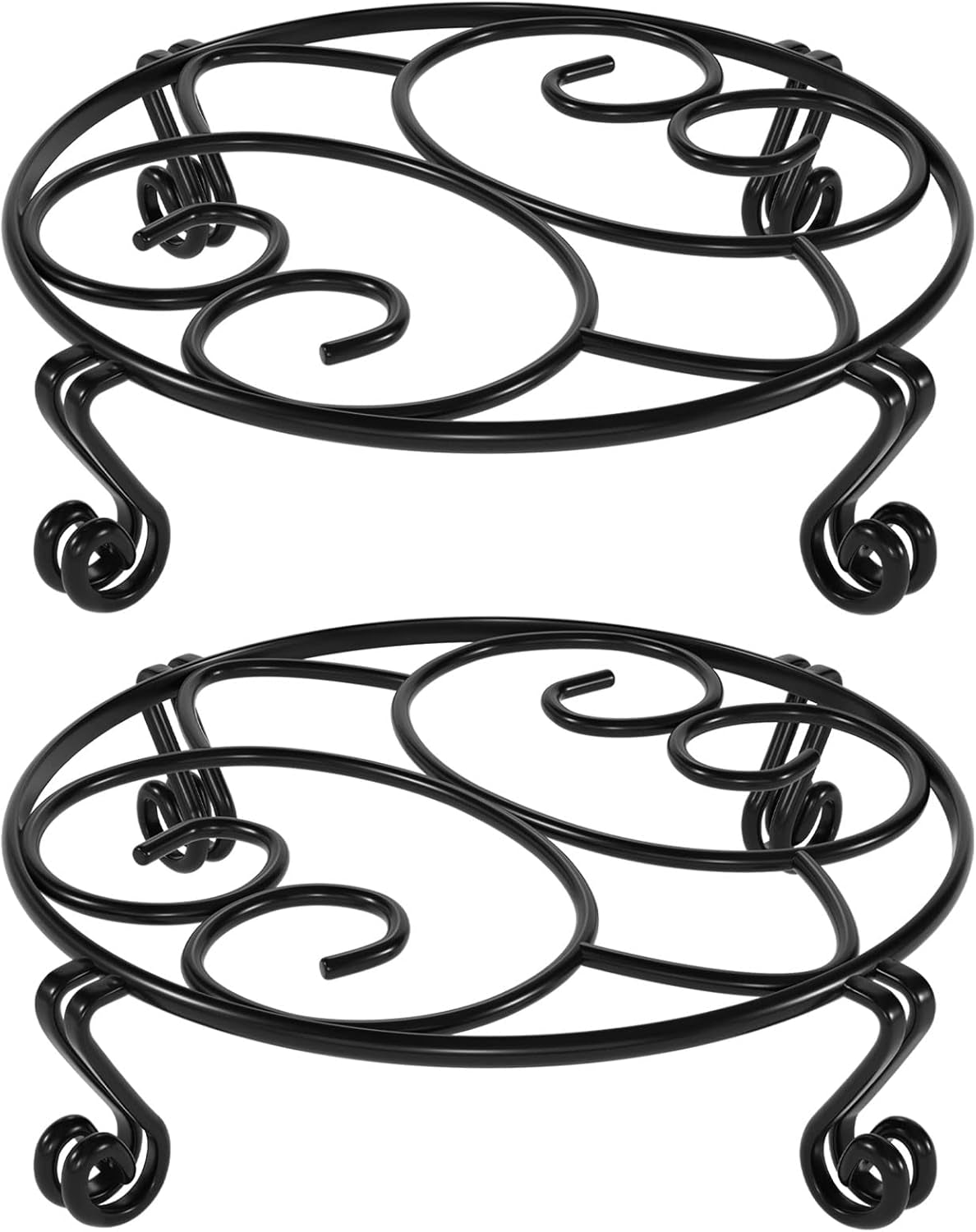 2 Pack Plant Stand for Flower Pot Heavy Duty Potted Holder Indoor Outdoor Metal Rustproof Iron Garden Container round Supports Rack for Planter (11.8Inches, Black)