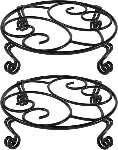 2 Pack Plant Stand for Flower Pot Heavy Duty Potted Holder Indoor Outdoor Metal Rustproof Iron Garden Container round Supports Rack for Planter (11.8Inches, Black)