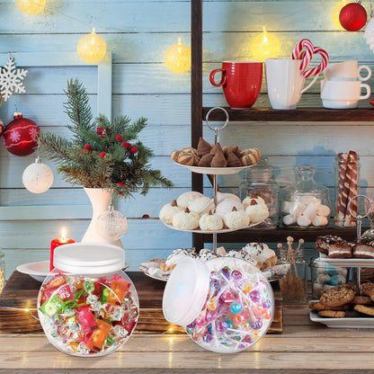 Clear Plastic Candy Jar Set with Lids and Mini Acrylic Scoops - 42 Oz Decorative Containers for Candy Buffets and Kitchen Counters (2 Sets)
