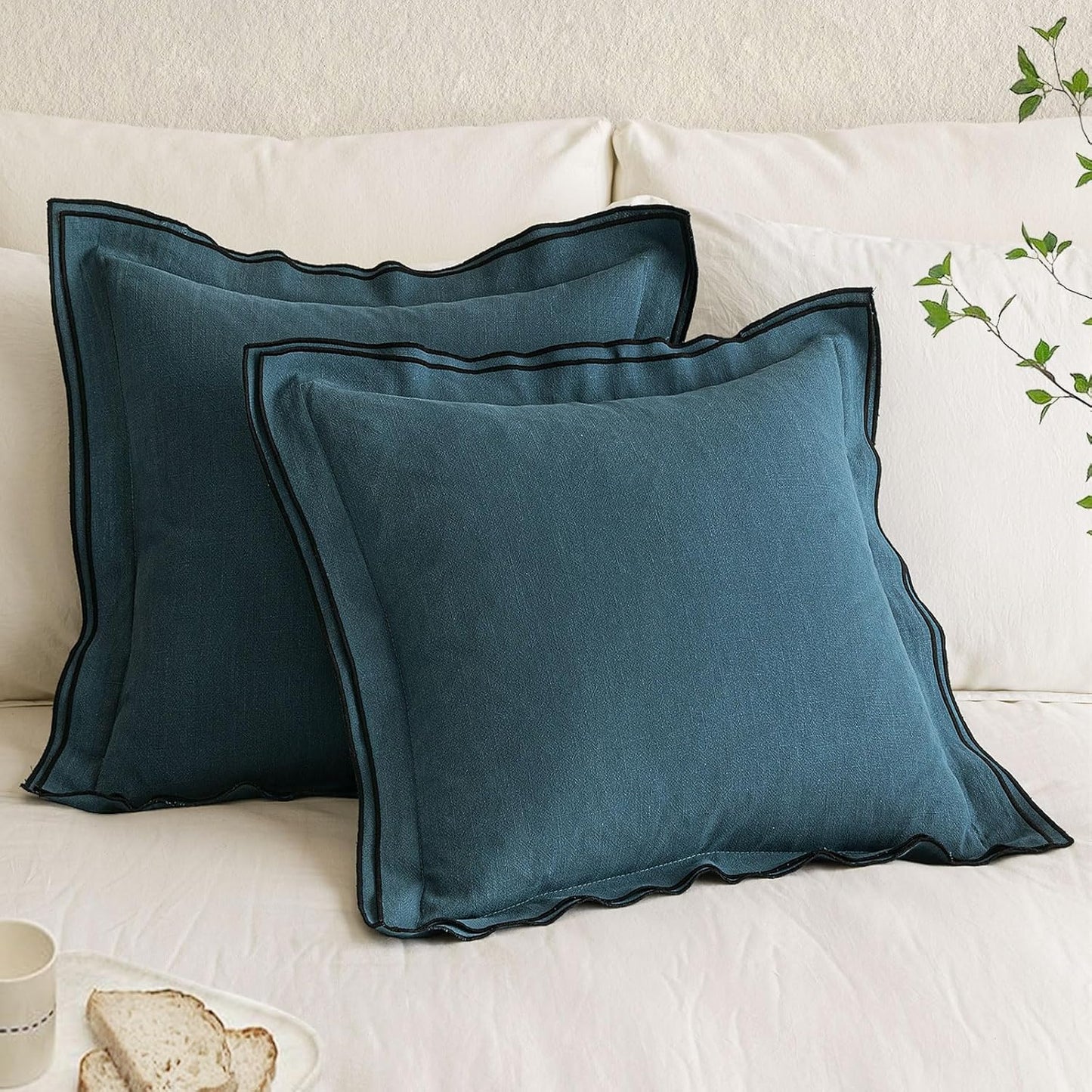 Linen Throw Pillow Covers, 2 Piece 18X18 Inch Blue, Boho Euro Pillowcases for Bed to Infuse Elegance, Ideal for Sofa Couch Cushion in Home Decor Upgrade
