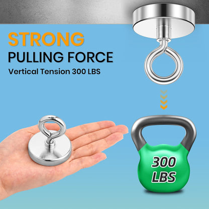 Neodymium Fishing Magnets with 300 lbs Pulling Force, Durable Rare Earth Magnets Featuring Countersunk Eyebolt for Retrieval in Water and Outdoor Environments - 1.97 Inch